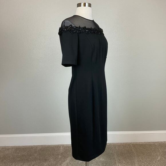 Eliza J Black Sequined Crepe Cocktail Dress Size 8 Short Sleeve Crew Neck Sheath - Picture 2 of 12